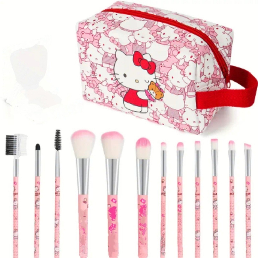 Hello Kitty 12 Piece Makeup Brush And Waterproof Makeup Bag Set